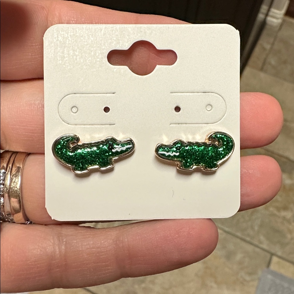 Green Alligator Glitter Earrings